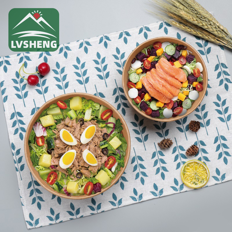 Lvsheng ફેક્ટરીમાંથી રેસ્ટોરન્ટ ઇકો ફ્રેન્ડલી બાયોડિગ્રેડેબલ કમ્પોસ્ટેબલ ક્રાફ્ટ પેપર બાઉલ